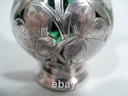Alvin Vase G3215/3 Antique Art Nouveau American Green Glass Silver Overlay