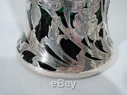 Alvin Vase G3329 Antique Tall American Emerald Green Glass Silver Overlay