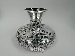 Alvin Vase G3349 Antique Art Nouveau American Green Glass Silver Overlay