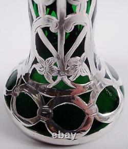 Alvin Vase G3467/2 Antique Art Nouveau American Green Glass Silver Overlay