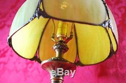 Amazing! Vintage Green Glass Slag Dome Lamp Shade Bronze Rose Decor Art Nouveau