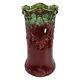 American Art Nouveau Pottery Majolica Green Red Cherub Ceramic Umbrella Stand