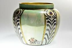 American Satsuma 1920's Art Nouveau Stylized Sunflower Round Vase L. Curran