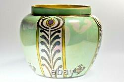 American Satsuma 1920's Art Nouveau Stylized Sunflower Round Vase L. Curran