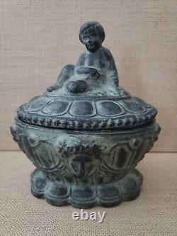 Amphora Ceramic Pottery Footed Compote with Figural Child Lid Art Nouveau Rare