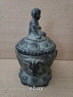 Amphora Ceramic Pottery Footed Compote with Figural Child Lid Art Nouveau Rare