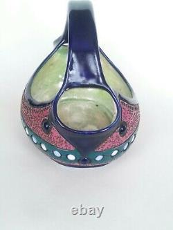 Amphora Czechoslovakia Basket Cameo of Lady Cobalt & Green Lustre & Matt Glazes