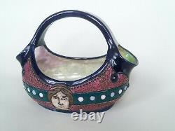 Amphora Czechoslovakia Basket Cameo of Lady Cobalt & Green Lustre & Matt Glazes