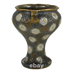 Amphora RSK Austrian Art Nouveau Pottery White Floral Green Ceramic Chalice Vase
