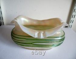 An Art Nouveau Glass Vase / Bowl Opal Body With Green Trailing Loetz