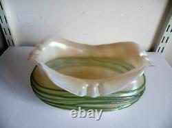 An Art Nouveau Glass Vase / Bowl Opal Body With Green Trailing Loetz