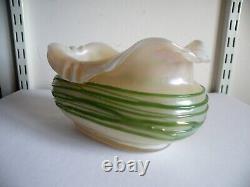 An Art Nouveau Glass Vase / Bowl Opal Body With Green Trailing Loetz