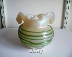 An Art Nouveau Glass Vase / Bowl Opal Body With Green Trailing Loetz