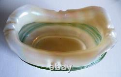 An Art Nouveau Glass Vase / Bowl Opal Body With Green Trailing Loetz