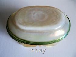 An Art Nouveau Glass Vase / Bowl Opal Body With Green Trailing Loetz