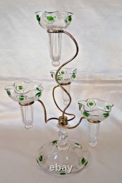 An Art Nouveau Stuart Peacock Eye/Cairngorm 4 Branch Glass Epergne/Vase c1910