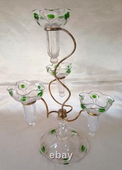 An Art Nouveau Stuart Peacock Eye/Cairngorm 4 Branch Glass Epergne/Vase c1910