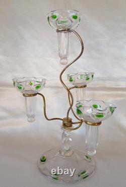 An Art Nouveau Stuart Peacock Eye/Cairngorm 4 Branch Glass Epergne/Vase c1910