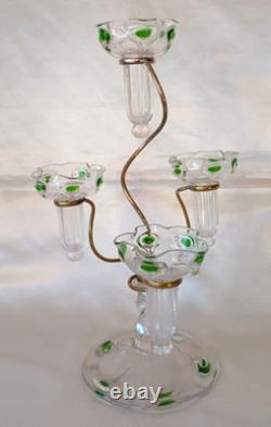 An Art Nouveau Stuart Peacock Eye/Cairngorm 4 Branch Glass Epergne/Vase c1910