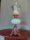 An Original Antique Victorian(c1870)table Oil Lamp With Green Font & Tulip Shade