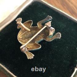 Antique 14K Gold Enamel Frog Pearl Brooch Pin Ruby Eyes Vintage Art Nouveau