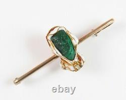 Antique 14k Gold Art Nouveau Enamel & Carved Malachite Arab Gentleman Brooch Pin