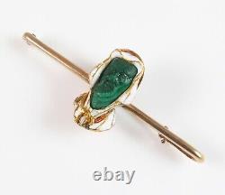 Antique 14k Gold Art Nouveau Enamel & Carved Malachite Arab Gentleman Brooch Pin