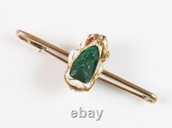 Antique 14k Gold Art Nouveau Enamel & Carved Malachite Arab Gentleman Brooch Pin