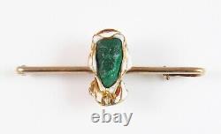 Antique 14k Gold Art Nouveau Enamel & Carved Malachite Arab Gentleman Brooch Pin