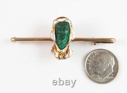 Antique 14k Gold Art Nouveau Enamel & Carved Malachite Arab Gentleman Brooch Pin