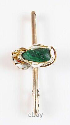 Antique 14k Gold Art Nouveau Enamel & Carved Malachite Arab Gentleman Brooch Pin