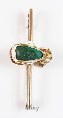 Antique 14k Gold Art Nouveau Enamel & Carved Malachite Arab Gentleman Brooch Pin