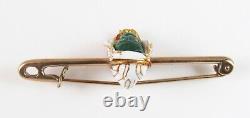 Antique 14k Gold Art Nouveau Enamel & Carved Malachite Arab Gentleman Brooch Pin