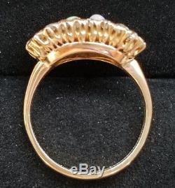 Antique 14k Gold Green Garnet Opal Diamond Halo Ring/14k Gold Opal Diamond Ring