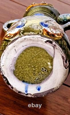 Antique 1880sAustrian Bohemian Art Nouveau Jugendstil Majolica Green Vases 7.75