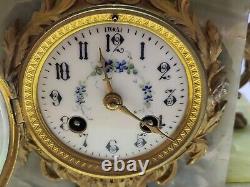 Antique 1889 S. Marti French Victorian Green Marble Onyx Mantel Shelf Clock