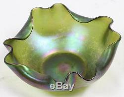 Antique 1900 LOETZ Iridescent Oil Spot Papillion Glass Bowl Art Nouveau Bohemian