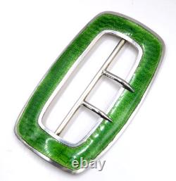 Antique 1909 Sterling Silver Green Enamel Belt Buckle Art Nouveau / Edwardian