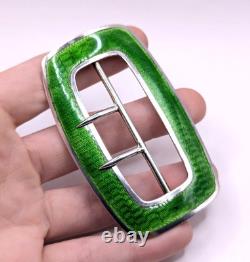 Antique 1909 Sterling Silver Green Enamel Belt Buckle Art Nouveau / Edwardian