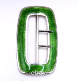 Antique 1909 Sterling Silver Green Enamel Belt Buckle Art Nouveau / Edwardian