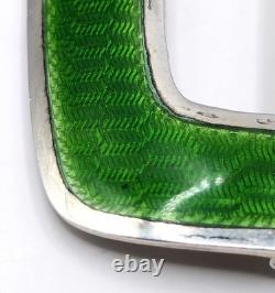 Antique 1909 Sterling Silver Green Enamel Belt Buckle Art Nouveau / Edwardian