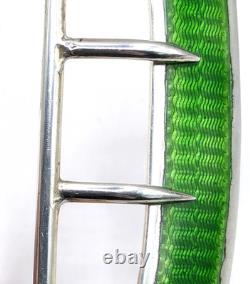 Antique 1909 Sterling Silver Green Enamel Belt Buckle Art Nouveau / Edwardian