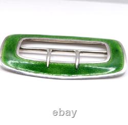 Antique 1909 Sterling Silver Green Enamel Belt Buckle Art Nouveau / Edwardian