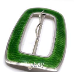 Antique 1909 Sterling Silver Green Enamel Belt Buckle Art Nouveau / Edwardian