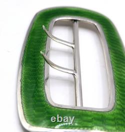 Antique 1909 Sterling Silver Green Enamel Belt Buckle Art Nouveau / Edwardian