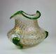 Antique 1910s Kralik Nautilus Iridescent Mertele Art Glass Vase Green Rigaree