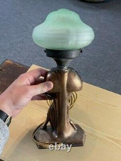 Antique 1930's Art Nouveau Lamp Couple with Light Green Shade Model 12