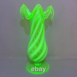 Antique 19th / 20th Century Uranium Vaseline Glass Fluted Spill Vase