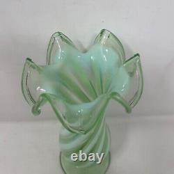 Antique 19th / 20th Century Uranium Vaseline Glass Fluted Spill Vase