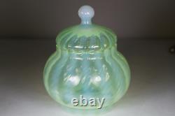 Antique 19th Century Art Nouveau Green Vaseline Uranium Glass Box Powder Bowl